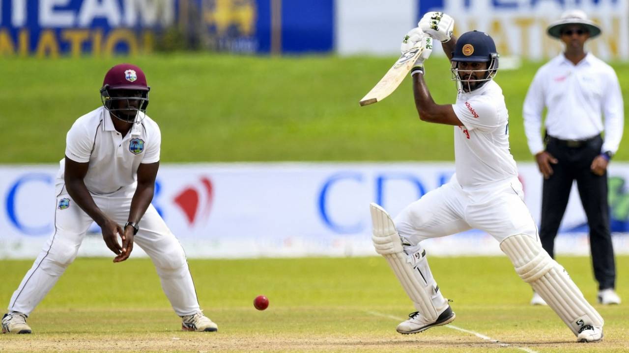 Dimuth Karunaratne punches one away, Sri Lanka vs West Indies, 1st Test, Galle, 4th day, November 24, 2021