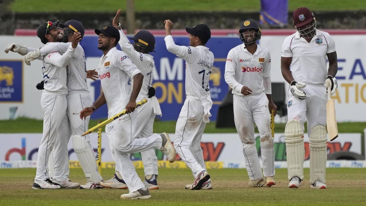 Sri Lanka players celebrate after getting the last West Indies wicket&nbsp;&nbsp;&bull;&nbsp;&nbsp;Associated Press