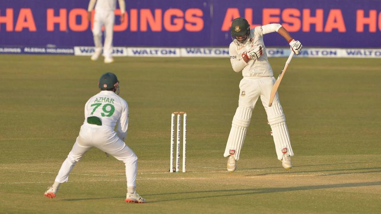 Shadman Islam, Saif Hassan (batting) and Nazmul Hossain were all out for 14 against Pakistan&nbsp;&nbsp;&bull;&nbsp;&nbsp;AFP/Getty Images