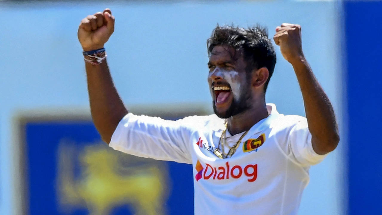 Ramesh Mendis is jubilant after picking up a wicket, Sri Lanka vs West Indies, 2nd Test, Galle, 3rd day, December 1, 2021