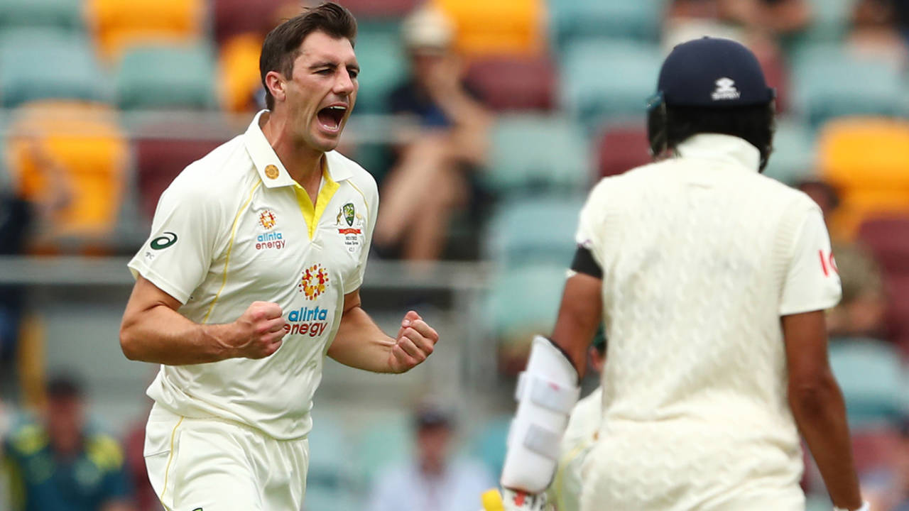 Pat Cummins celebrates the wicket of Haseeb Hameed, Australia vs England, The Ashes, 1st Test, Day 1, The Gabba, Brisbane, December 8, 2021
