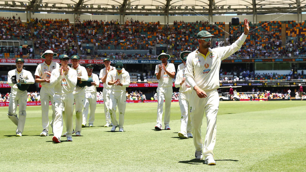 Nathan Lyon leads Australia off the field, Australia vs England, The Ashes, 1st Test, 4th day, Brisbane, December 11, 2021