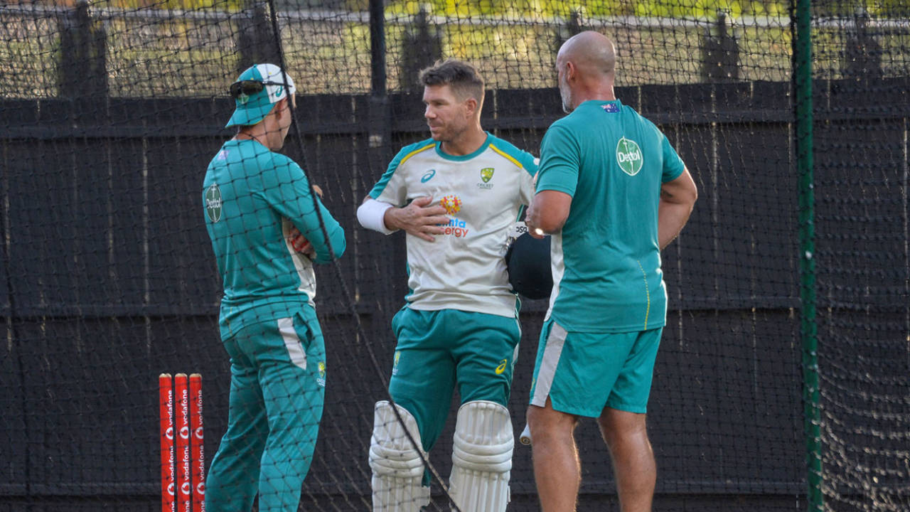 David Warner nurses his ribs in the Adelaide Oval nets, Australia training, The Ashes, Adelaide, December 14, 2021