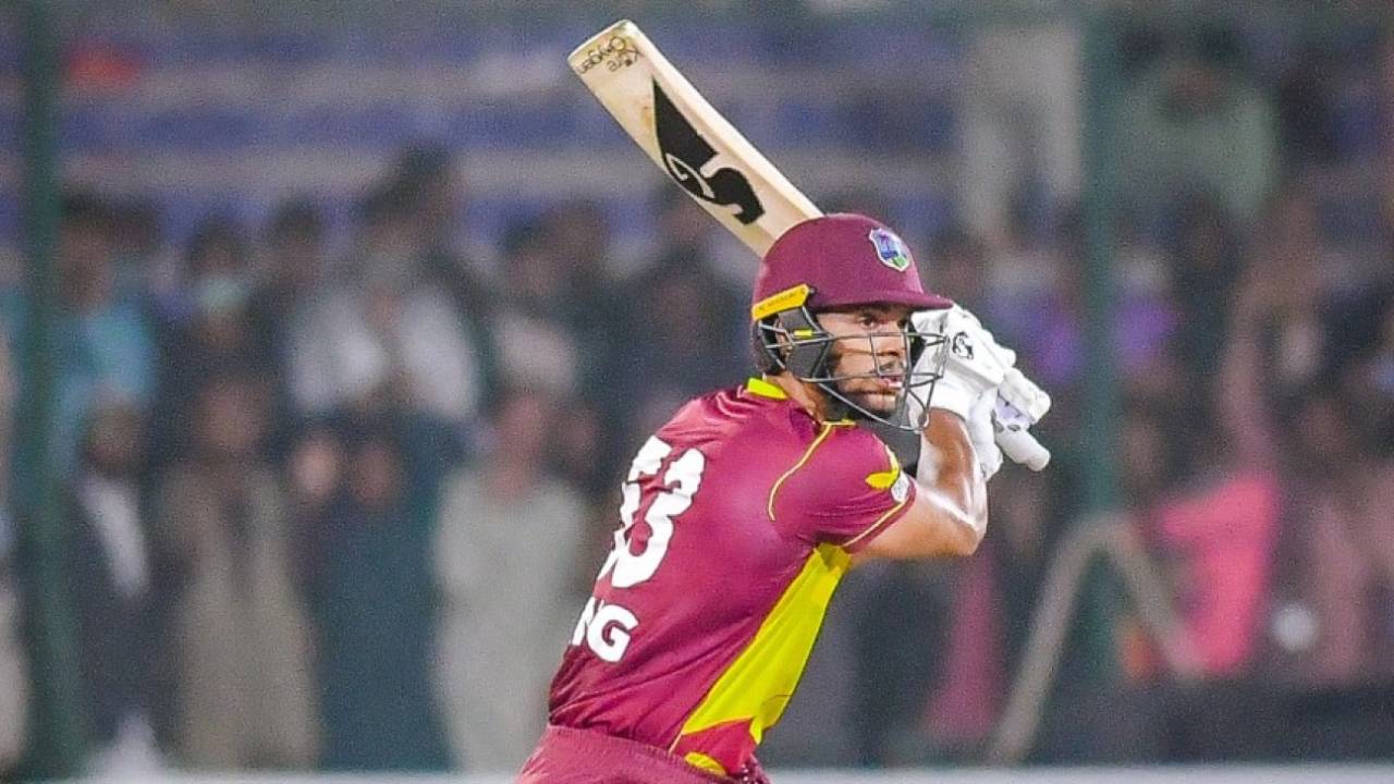Brandon King drives through the covers, Pakistan vs West Indies, 2nd T20I, Karachi, December 14, 2021