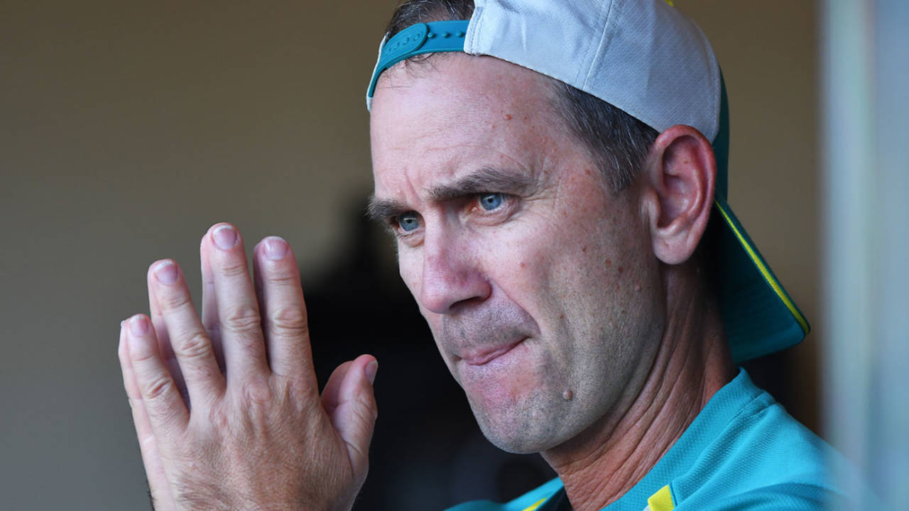 Justin Langer, Australia's head coach, watches on, Australia vs England, 2nd Test, The Ashes, Adelaide, 1st day, December 16, 2021