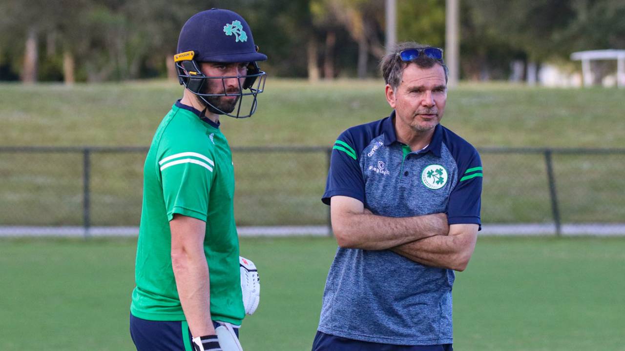 David Ripley, pictured with Andy Balbirnie, is standing in as Ireland's head coach, Ireland training, Ireland tour of United States and West Indies, December 20, 2021