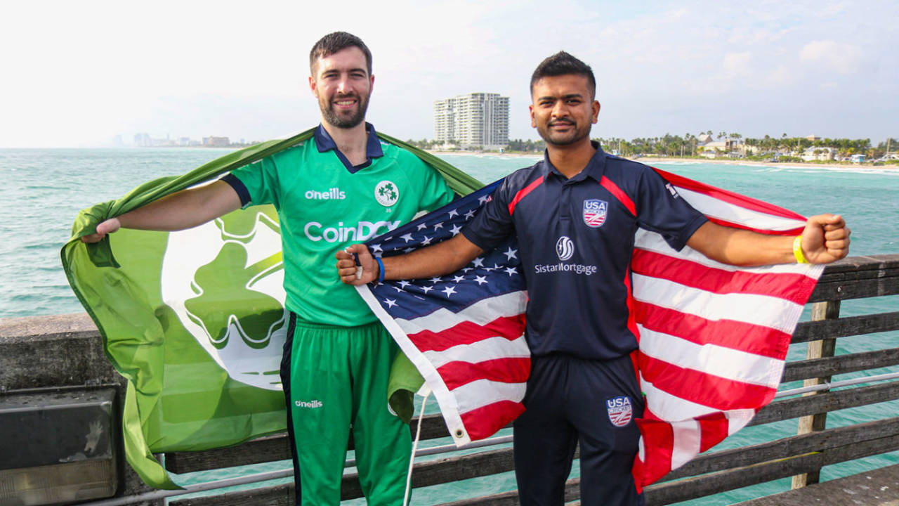 Andy Balbirnie and Monank Patel, the two captains, on Dania Beach Pier, Ireland tour of United States and West Indies, December 21, 2021