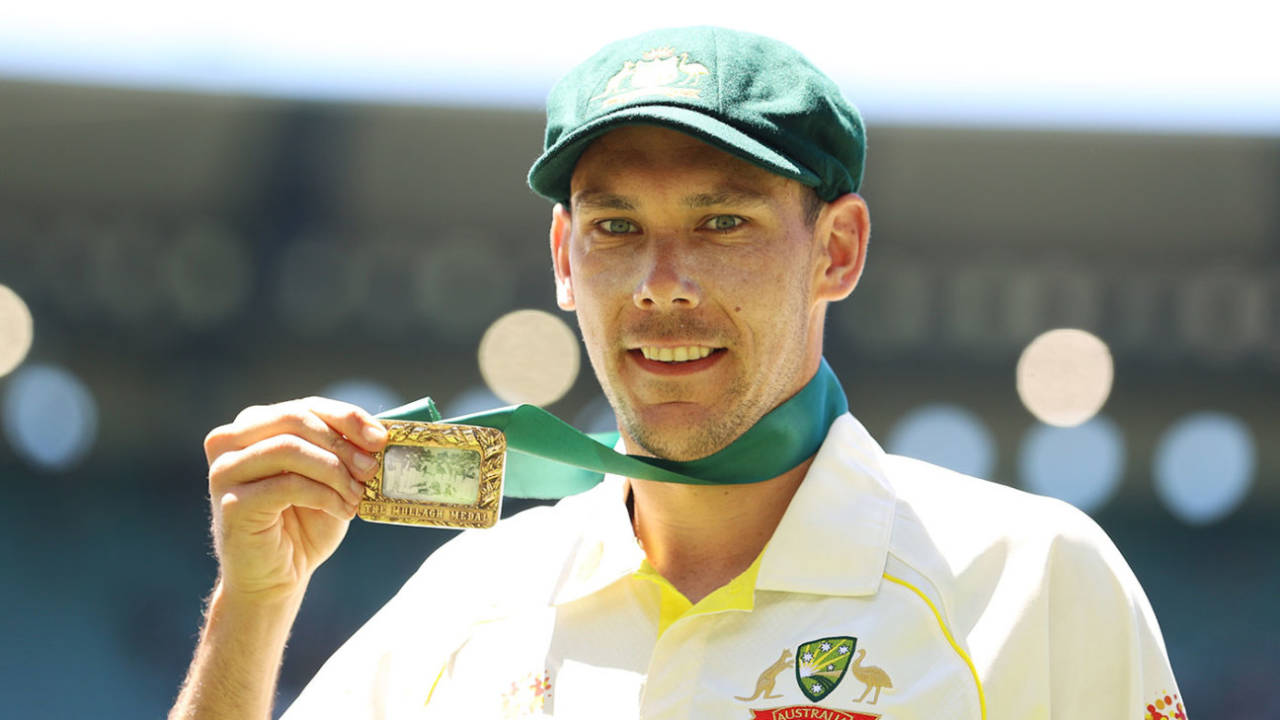 Scott Boland with the Mullagh Medal for Player of the Match, Australia vs England, 3rd Test, Melbourne, December 28, 2021
