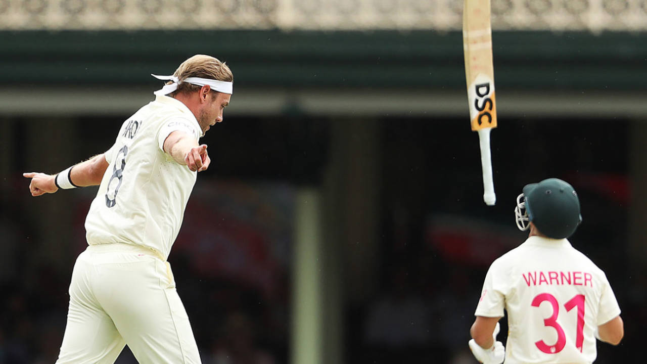 Stuart Broad celebrates after dismissing David Warner yet again&nbsp;&nbsp;&bull;&nbsp;&nbsp;CA/Cricket Australia/Getty Images
