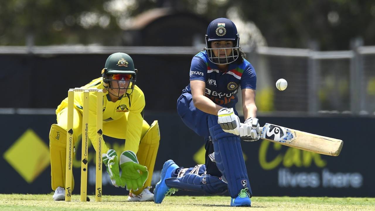 Yastika Bhatia plays a sweep, Australia Women vs India Women, 1st ODI, Mackay, September 21, 2021