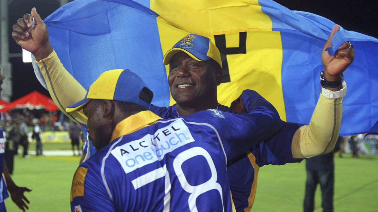 Desmond Haynes celebrates Barbados' victory in the 2014 CPL&nbsp;&nbsp;&bull;&nbsp;&nbsp;LatinContent/Getty Images