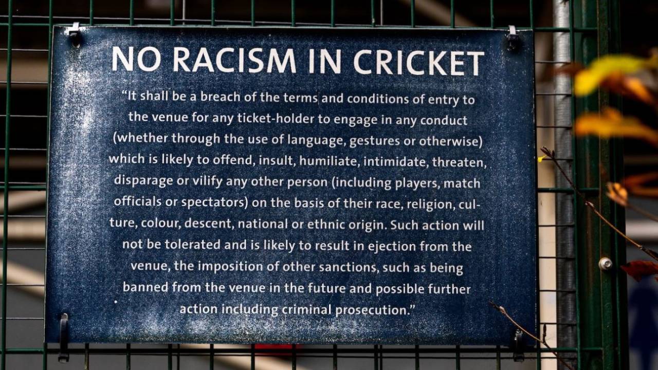 An anti-racism sign at the stadium in Cardiff, November 18, 2021