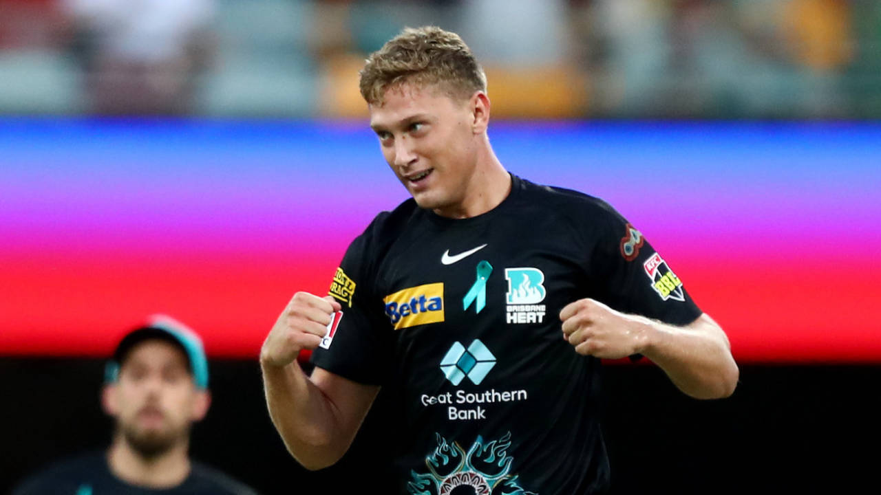 Will Prestwidge celebrates after picking up a wicket, Brisbane Heat vs Adelaide Strikers, BBL 2021-22, Brisbane, January 12, 2022