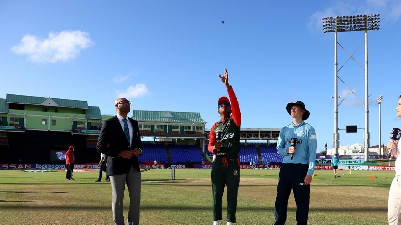 Rakibul Hasan and Tom Prest at the toss, Bangladesh vs England, Under-19 World Cup, Basseterre, January 16, 2022