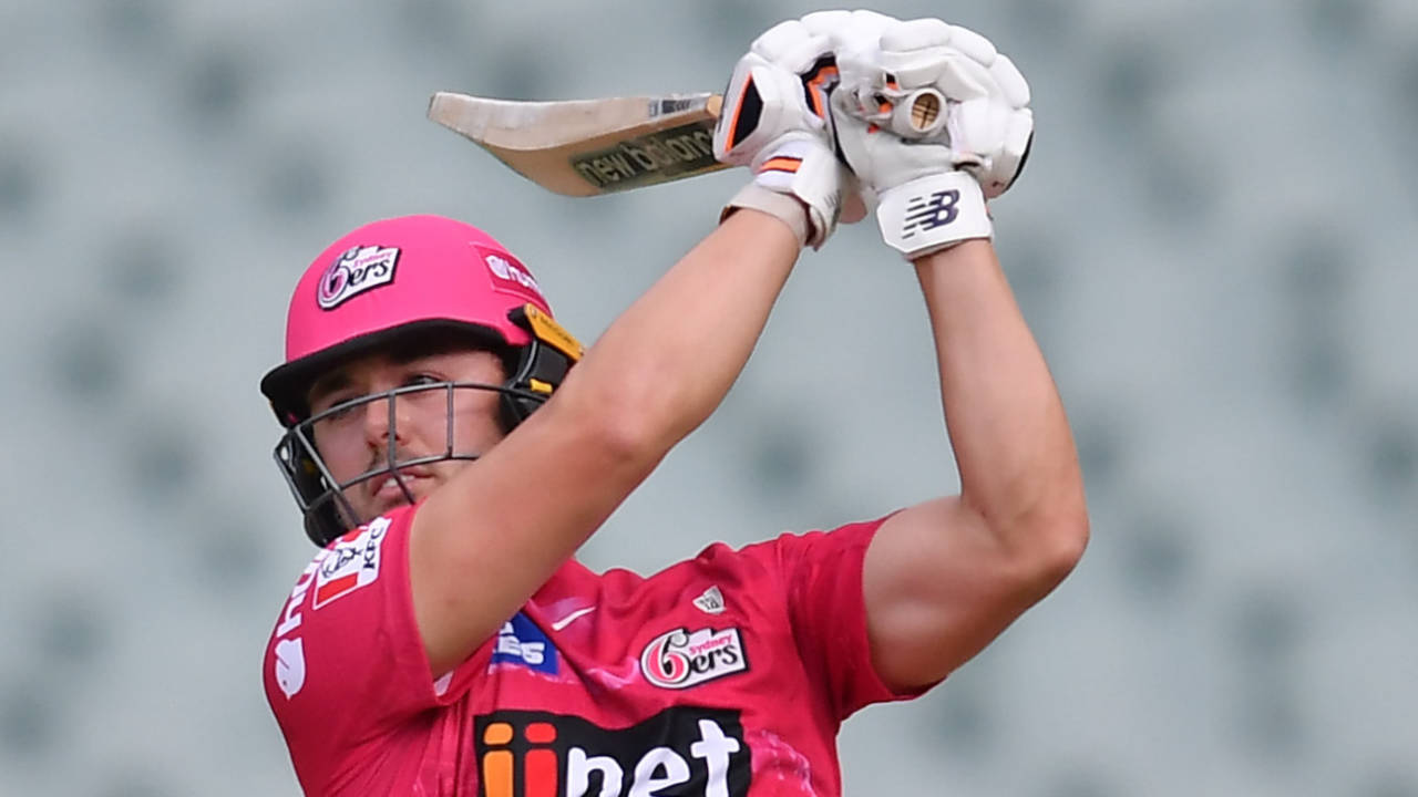 Justin Avendano plays over the off-side infield, Adelaide Strikers vs Sydney Strikers, BBL 2021-22, Adelaide, January 17, 2022