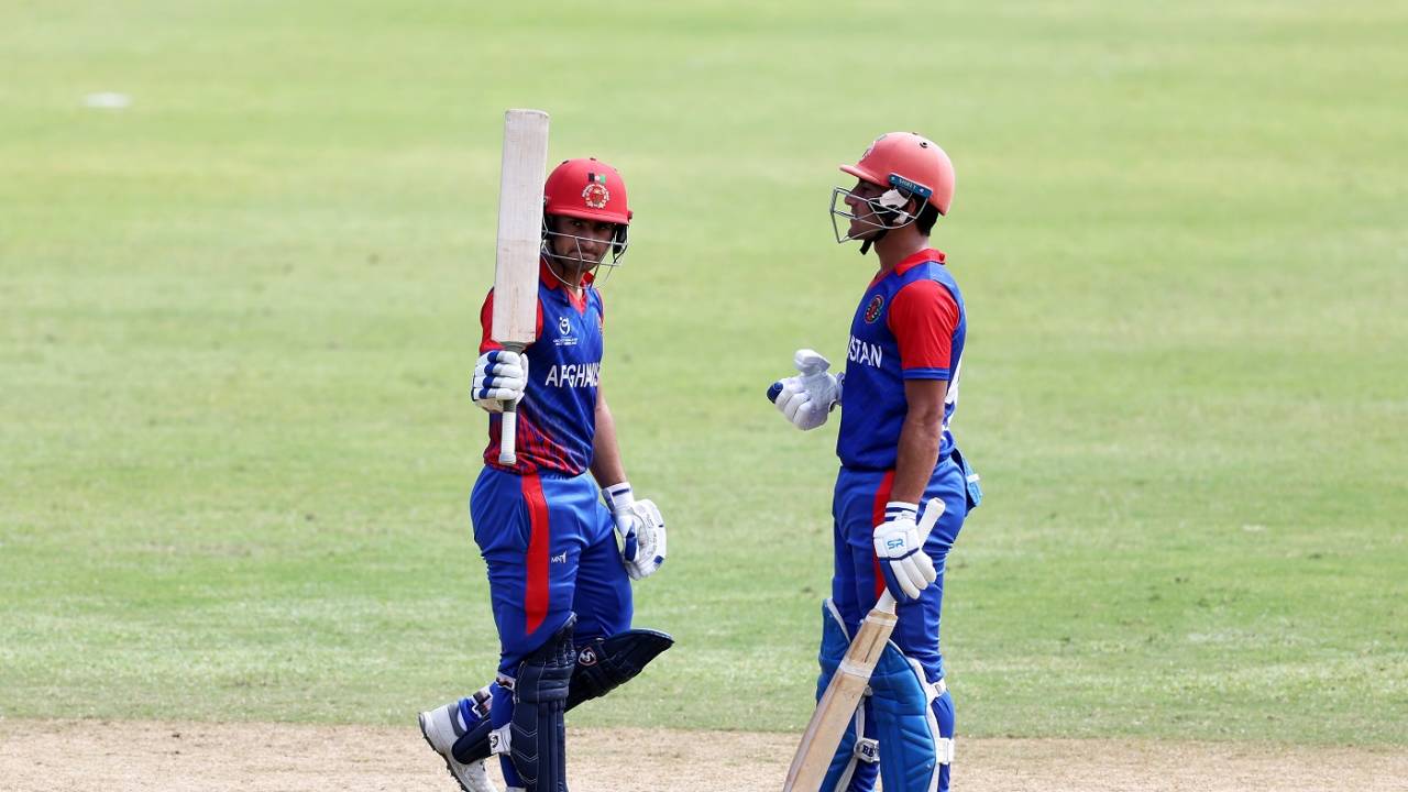 Suliman Safi celebrates his fifty, Afghanistan Under-19 vs PNG Under-19, Under-19 World Cup, Diego Martin, January 18, 2022 