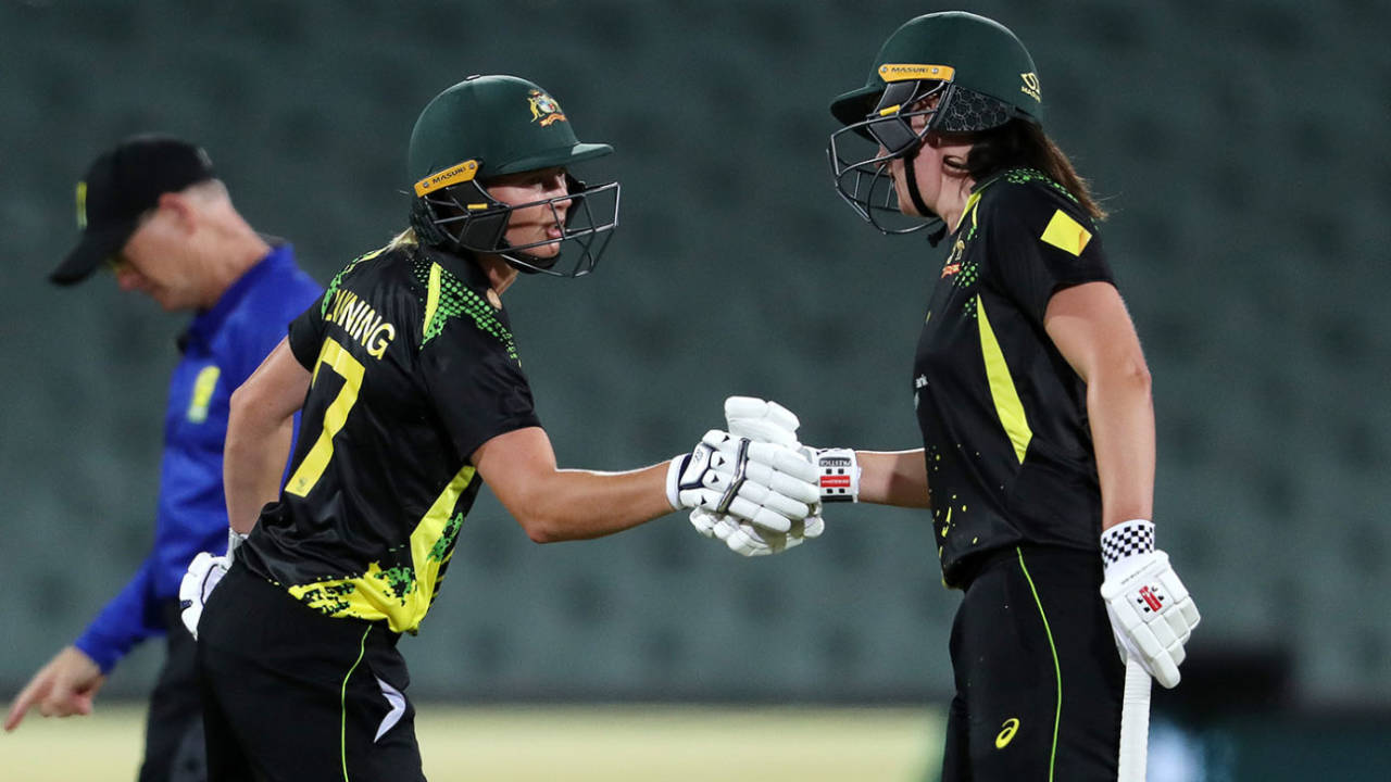 Tahlia McGrath and Meg Lanning put on 144* in 13.1 overs in the first T20I against England&nbsp;&nbsp;&bull;&nbsp;&nbsp;CA/Cricket Australia/Getty Images