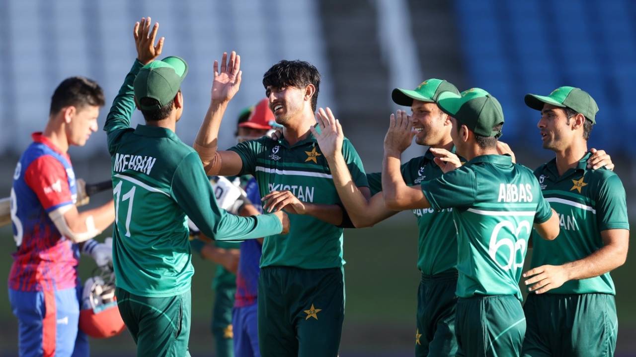 Pakistan players celebrate a wicket, Afghanistan Under-19 vs Pakistan Under-19, Under-19 World Cup, Tarouba, January 20, 2022