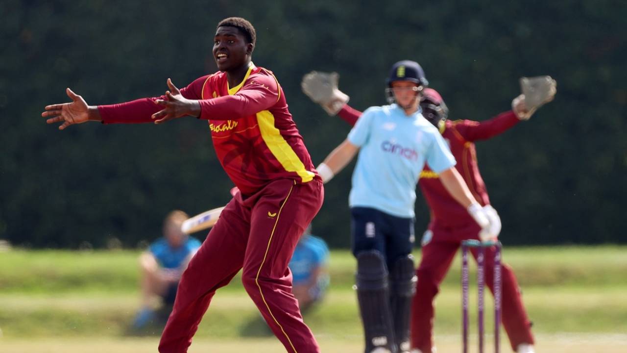 Onaje Amory appeals for a wicket, England vs West Indies, 2nd Youth ODI, Beckenham, September 6, 2021