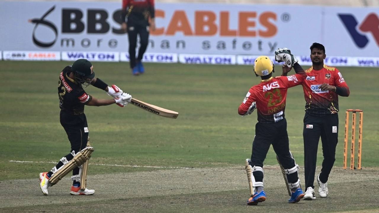 Nahidul Islam celebrates a wicket&nbsp;&nbsp;&bull;&nbsp;&nbsp;AFP/Getty Images