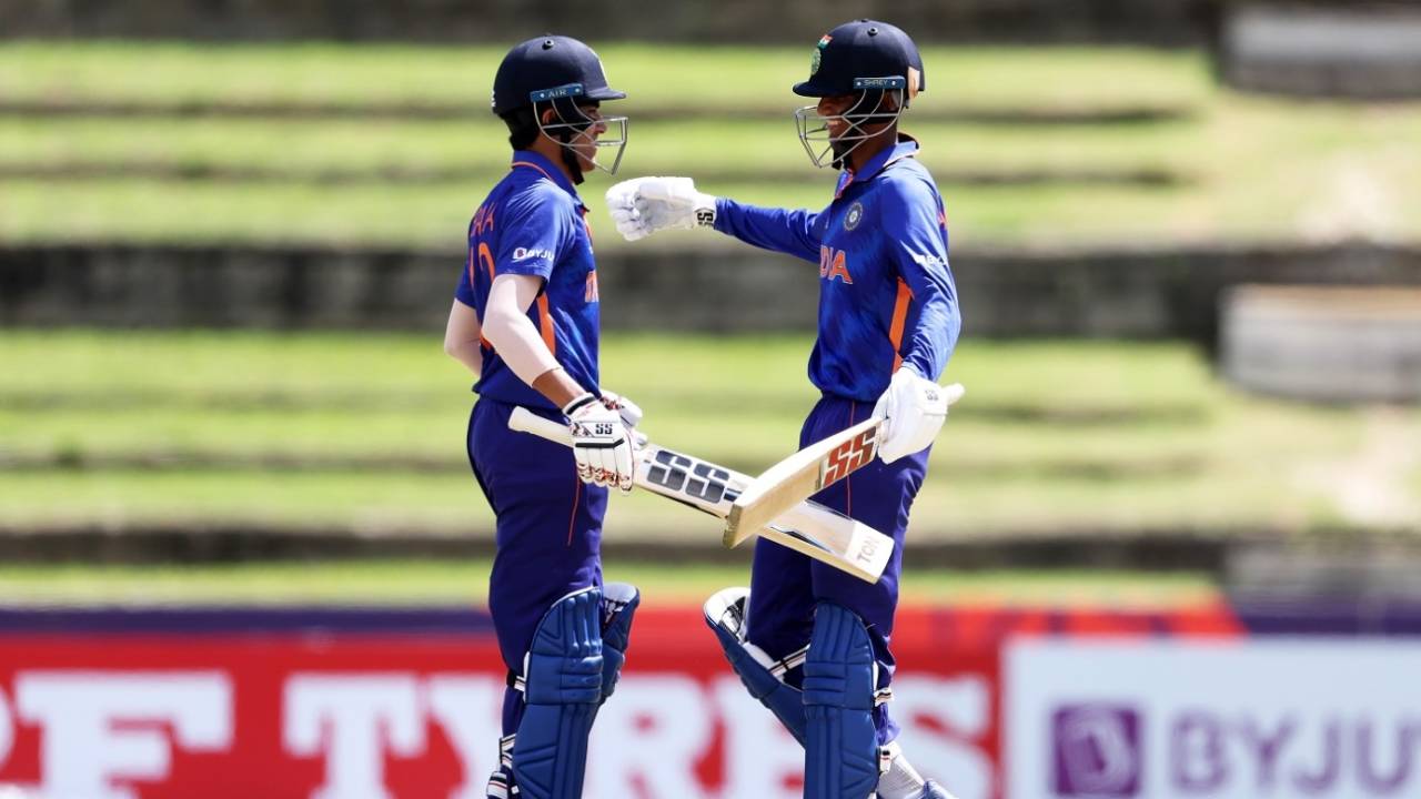 Raj Bawa and Angkrish Raghuvanshi added 206 for the third wicket, India Under-19 vs Uganda Under-19, Under-19 World Cup, Tarouba, January 22, 2022 