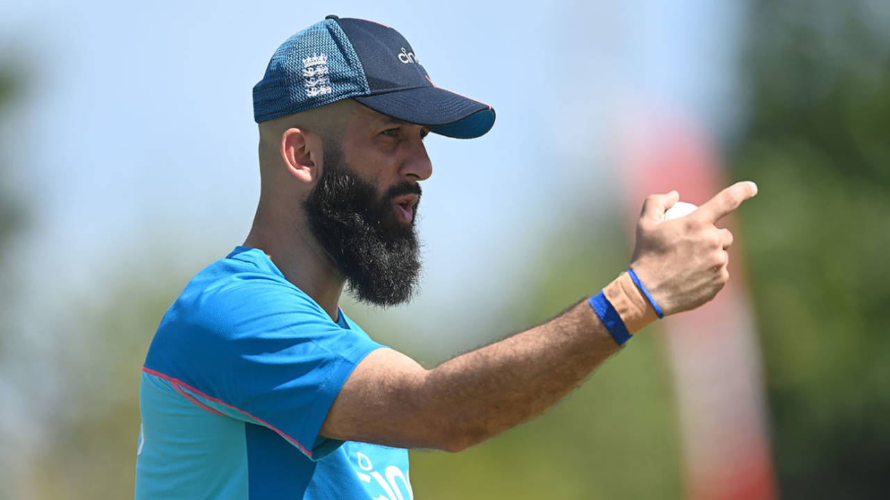Moeen Ali prepares to bowl in the nets, West Indies vs England, training at Kensington Oval, Barbados, January 21, 2022