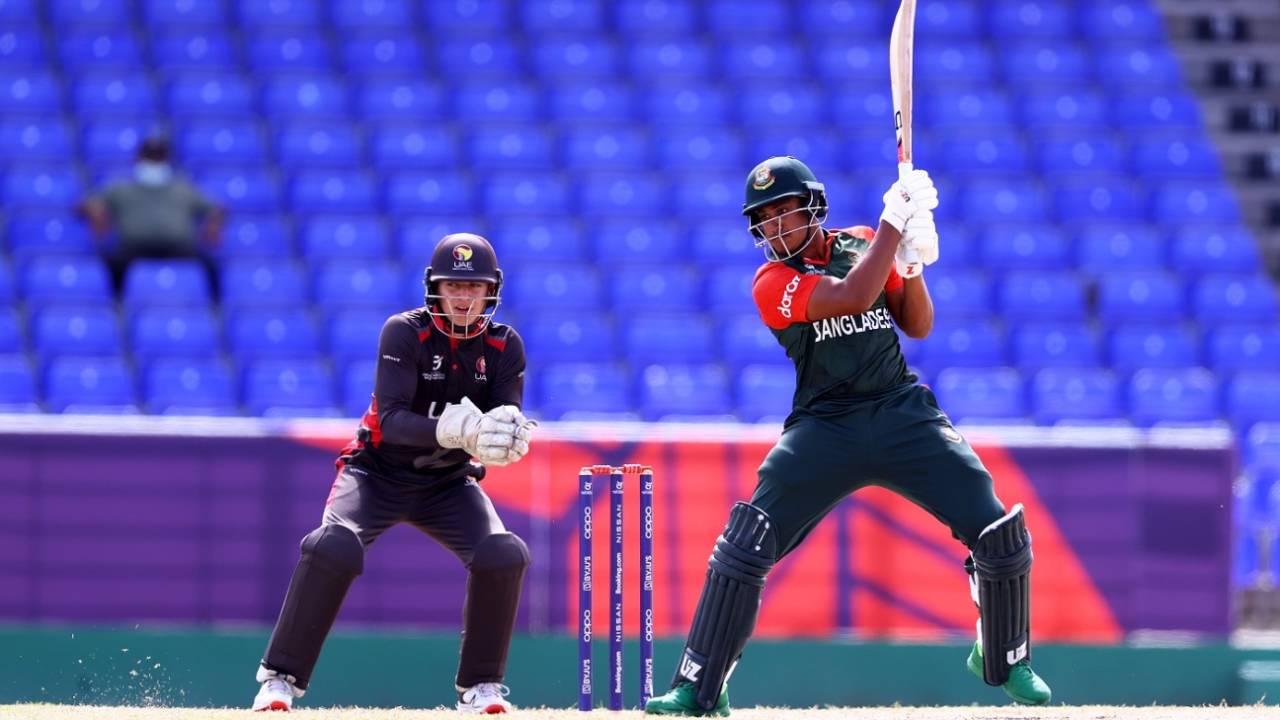Mahfijul Islam cuts off the backfoot, Bangladesh Under-19 vs UAE Under-19, Under-19 World Cup, Basseterre, January 22, 2022 