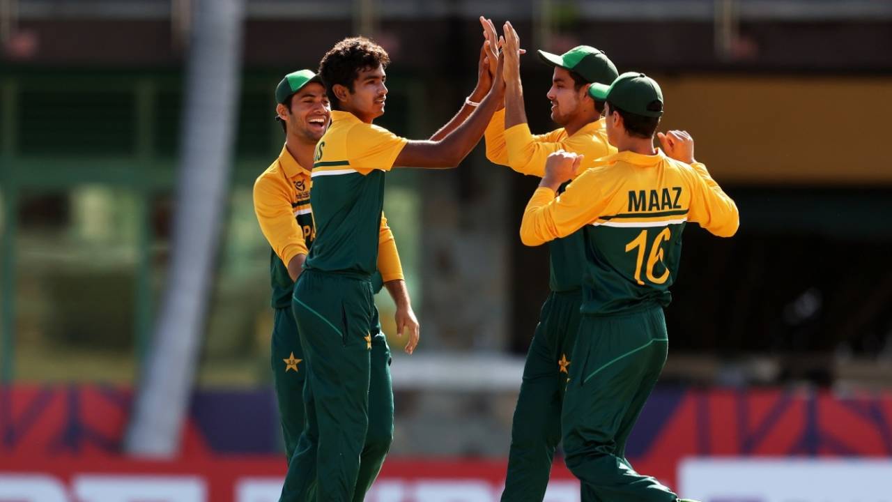 Awais Ali celebrates a wicket with team-mates against Bangladesh&nbsp;&nbsp;&bull;&nbsp;&nbsp;ICC via Getty Images