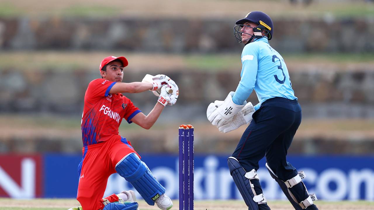 Bilal Ahmed thrashed some quick runs to keep the chase alive, England vs Afghanistan, ICC Under-19 World Cup semi-final, Antigua, February 1, 2022