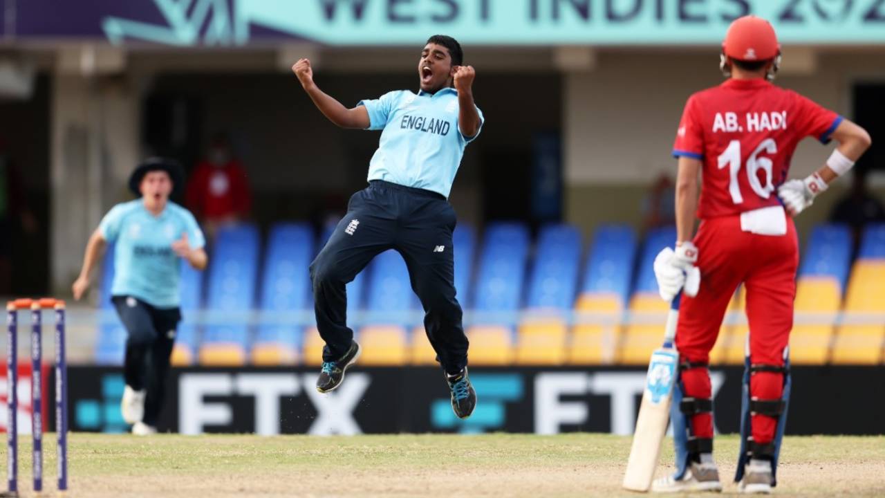 Rehan Ahmed claimed three wickets at the death to rescue England, England vs Afghanistan, ICC Under-19 World Cup semi-final, Antigua, February 1, 2022