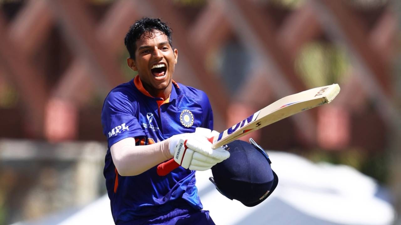 Yash Dhull became the third India captain to score a century at an Under-19 World Cup&nbsp;&nbsp;&bull;&nbsp;&nbsp;ICC via Getty Images