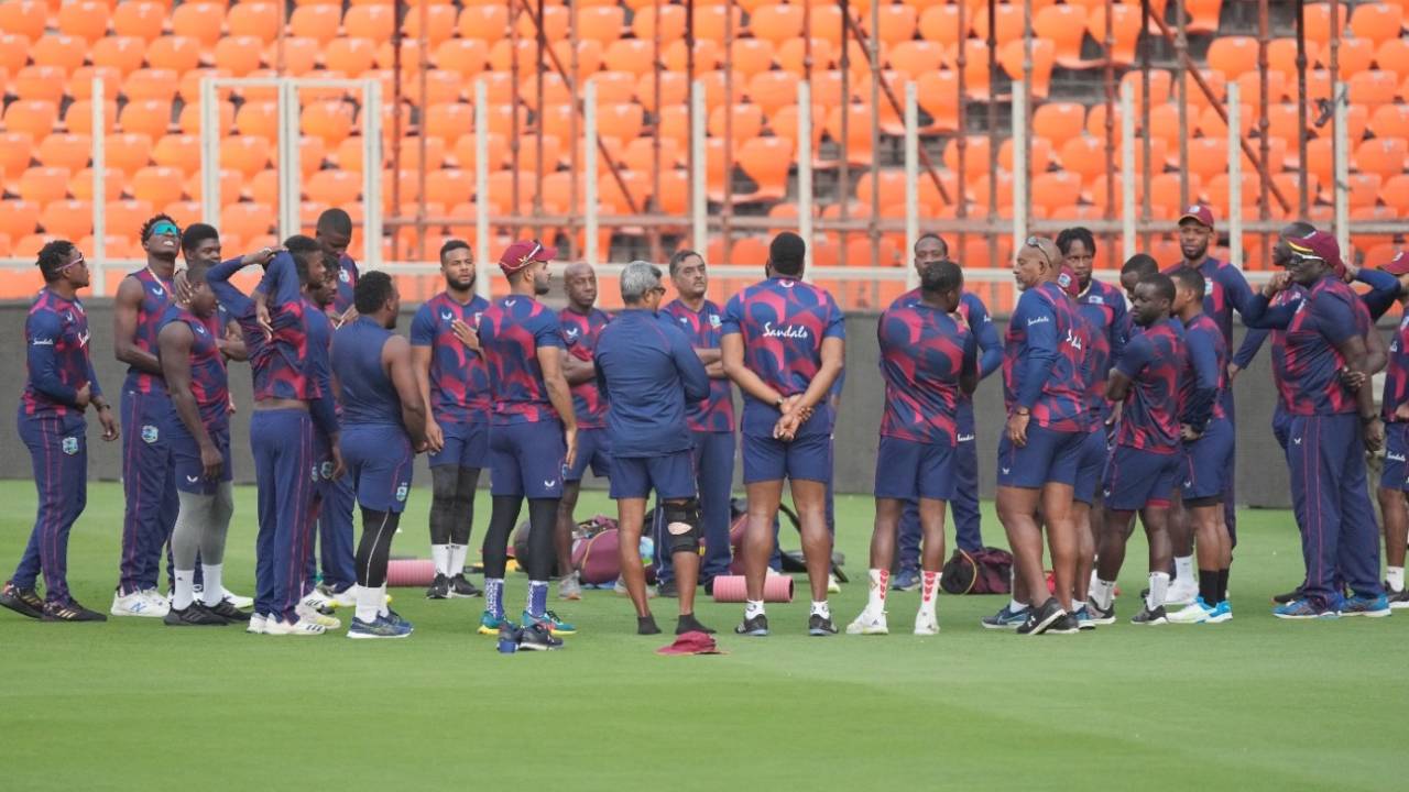 The West Indies players during a practice session before the first ODI, Ahmedabad, February 5, 2022