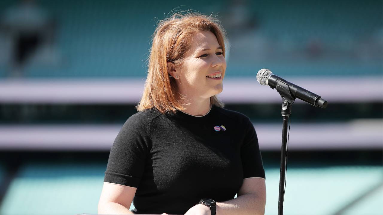 Alex Blackwell speaks at the launch of the Australian national sporting organisations' policies and guidelines on transgender and gender-diverse inclusion, Sydney Cricket Ground, on October 1, 2020