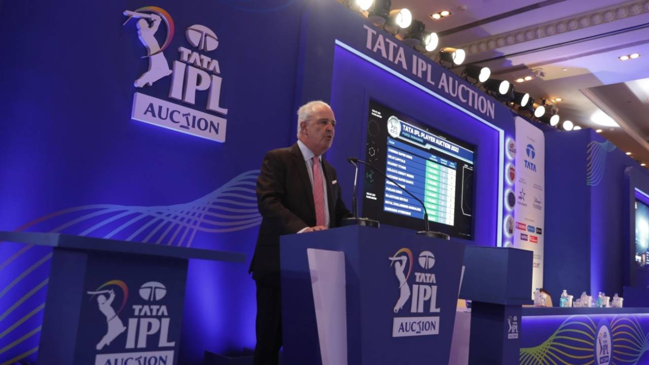 Auctioneer Hugh Edmeades at IPL 2022 auction day in Bengaluru, February 12, 2022