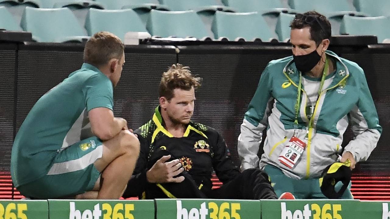 Steven Smith was concussed after landing on his head in the outfield&nbsp;&nbsp;&bull;&nbsp;&nbsp;Getty Images