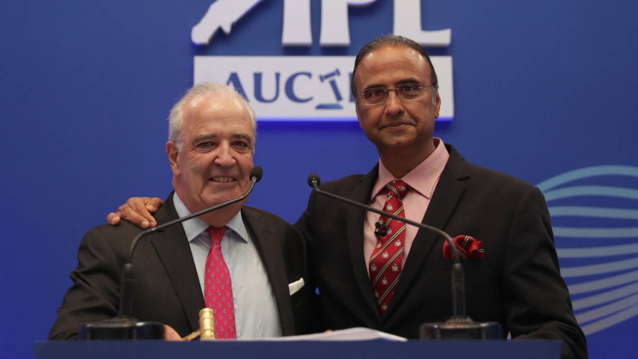 Hugh Edmeades and Charu Sharma strike a pose after the auction&nbsp;&nbsp;&bull;&nbsp;&nbsp;BCCI