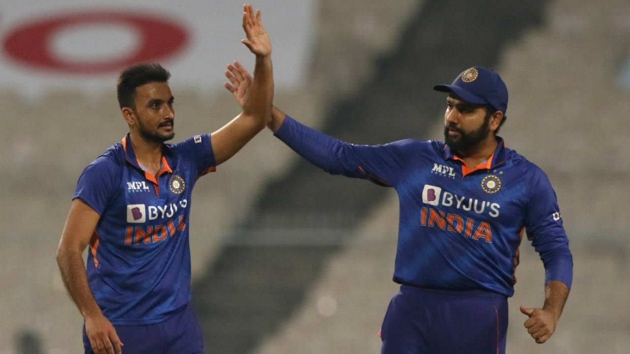 Harshal Patel and Rohit Sharma rejoice after a breakthrough, share a light moment with Kieron Pollard, India vs West Indies, 1st T20I, Kolkata, February 16, 2022