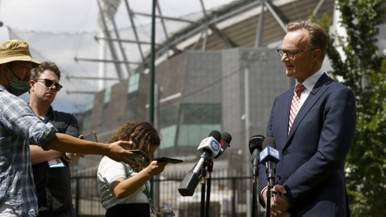 New Cricket Australia chairman Dr Lachlan Henderson addresses the media 