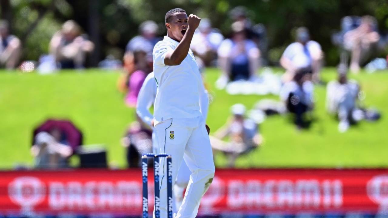 Glenton Stuurman celebrates a wicket, New Zealand vs South Africa, 1st Test, Christchurch, 2nd day, February 18, 2022