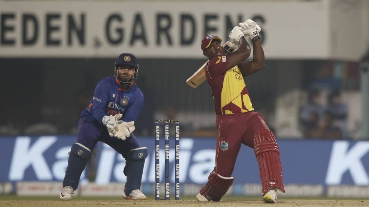 Rovman Powell hits one for a six, India vs West Indies, 2nd T20I, Kolkata, February 18, 2022