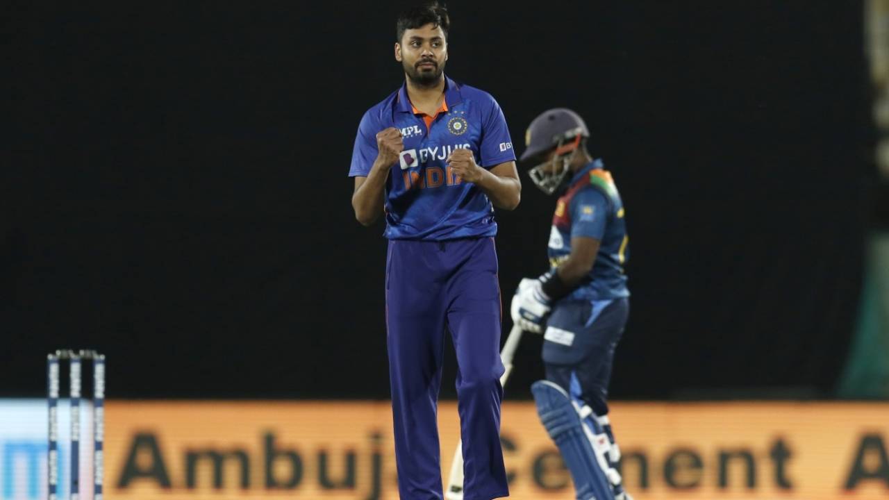 Avesh Khan is happy after picking up a wicket, India vs Sri Lanka, 3rd T20I, Dharamsala, February 27, 2022