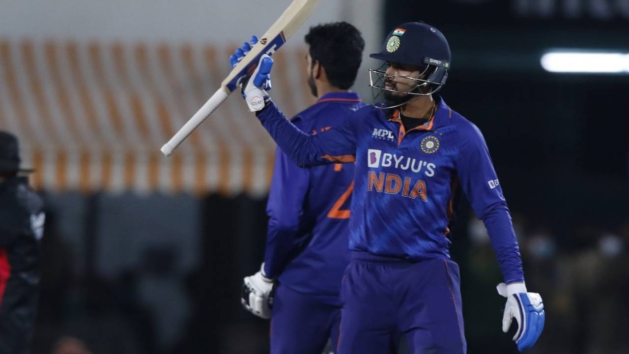 Shreyas Iyer celebrates his fifty, India vs Sri Lanka, 3rd T20I, Dharamsala, February 27, 2022