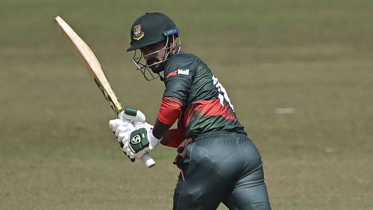 Litton Das plays towards midwicket on the way to his century, Bangladesh vs Afghanistan, 2nd ODI, Chattogram, February 25, 2022