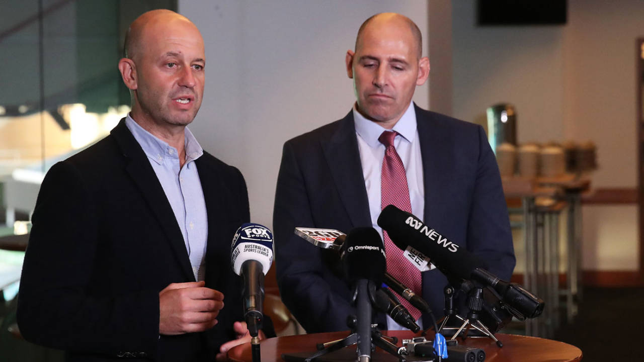Todd Greenberg (left) has traveled to Pakistan with Cricket Australia CEO Nick Hockley