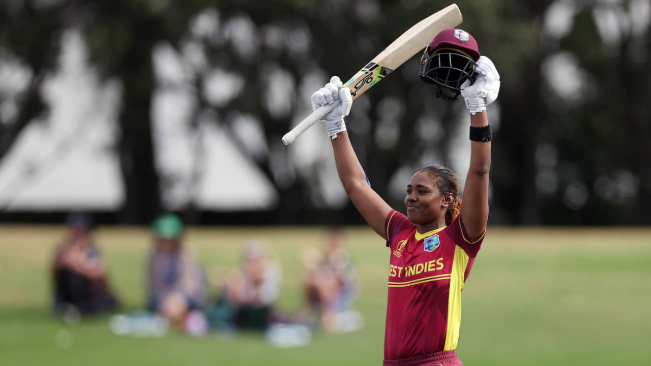 Hayley Matthews celebrates her classy century, New Zealand vs West Indies, Women's World Cup 2022, Mount Maunganui, March 4, 2022
