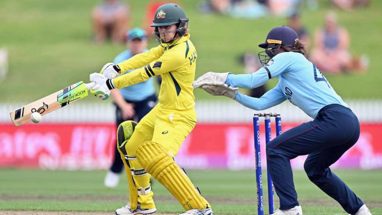 Rachael Haynes cuts the ball square, Australia v England, Women's World Cup, Hamilton, March 5, 2022




 
  
 

 
 
 
