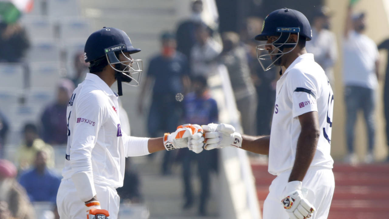 Ravindra Jadeja and R Ashwin brought up a century stand for the seventh wicket, India vs Sri Lanka, 1st Test, Mohali, 2nd day, March 5, 2022