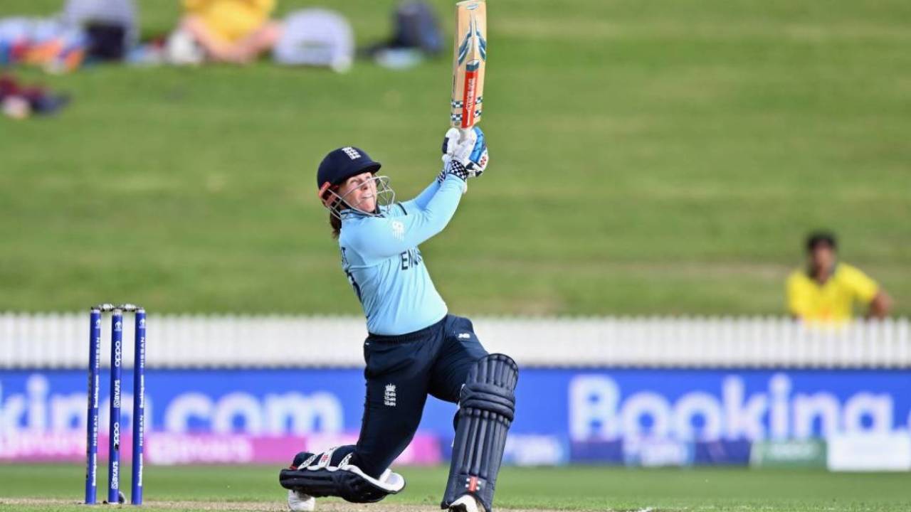 Tammy Beaumont lofts over the infield, Australia v England, Women's World Cup, Hamilton, March 5, 2022