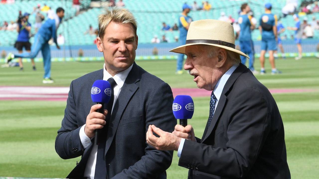 Shane Warne and Ian Chappell commentate for Channel 9