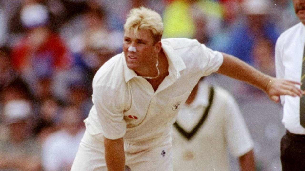 Shane Warne bowls during the MCG Test against West Indies, Melbourne, December 27, 1992